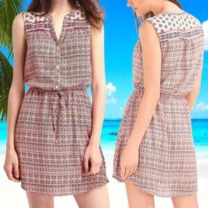 Gap Pink Medallion Lined Skirt Dress 1/2 button pullover sleeveless beach